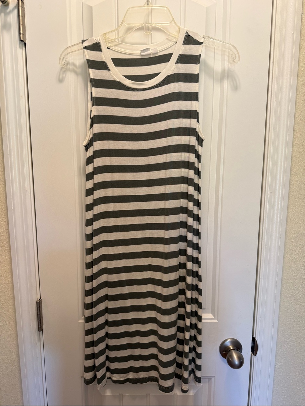 GAP Sleeveless Midi Dress in olive green and White Stripes